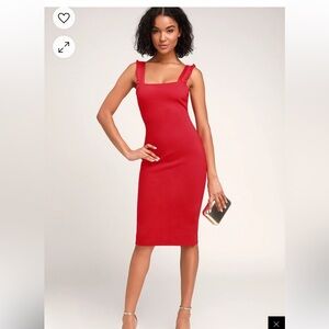 Lulu’s Persuasion Red Ruffled Bodycon Midi Dress NWT